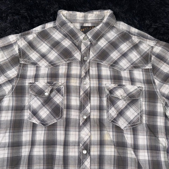 Helix Shirt Mens Extra Large Gray White Plaid Pearl Snap Western Short Sleeve - Picture 2 of 7